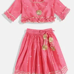 READIPRINT FASHIONS Kids Pink Embroidered Lehenga, Choli with Dupatta-image-94