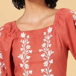 Honey by Pantaloons Rust Embroidered A-Line Dress image 5