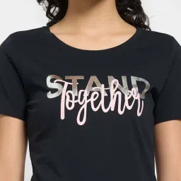 Honey By Pantaloons Jet Black Cotton Regular Fit Printed T-Shirt image 5