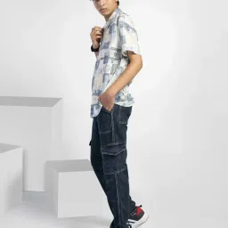 TeenTrums Kids Blue & White Cotton Printed Shirt image 5
