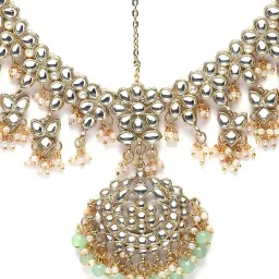 Karatcart Gold-Plated Light Green Beads Kundan Mathapatti for Women image 5