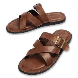 Code by Lifestyle Men's Brown Cross Strap Sandals image 5