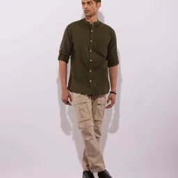 Hoversoul Green Cotton Regular Fit Long Sleeves Mandarin Collar Shirt image 5