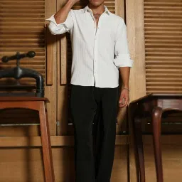 Campus Sutra White Poly Spandex Regular Fit Textured Shirt image 5