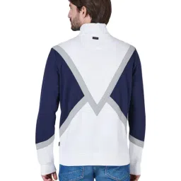 Beverly Hills Polo Club White & Navy Cotton Regular Fit Color Block Sweatshirt image 2