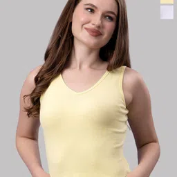 Friskers Women Pack Of 2 Solid V-Neck Cotton Tops-image-97