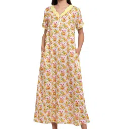 PATRORNA Cream Floral Print Nighty-image-13