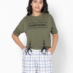 TeenTrums Girls Olive Graphic Print Top-image-56