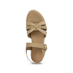 Mochi Women's Beige Ankle Strap Wedges image 4