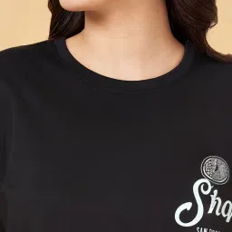 Honey by Pantaloons Jet Black Cotton Printed T-Shirt image 5