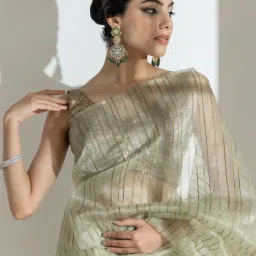 Swtantra Summer Green Striped Saree image 5