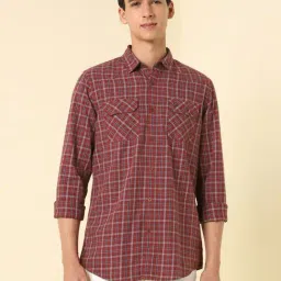 Allen Solly Red Cotton Regular Fit Checks Shirt-picture-23