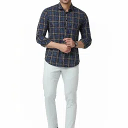 Basics Blue Slim Fit Checks Shirt image 5