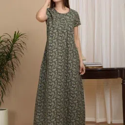 Sweet Dreams Green Cotton Printed Nighty-image-21