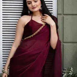VRAGI Embellished Beads and Stones Pure Chiffon Saree image 3