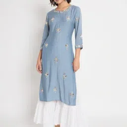 Salwat Blue Embroidered Kurta Pant Set-image-45