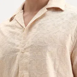 Rare Rabbit Beige Cotton Boxy Fit Self Design Shirt image 4