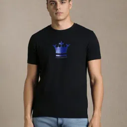 Louis Philippe Black Slim Fit Graphic T-Shirt-picture-13
