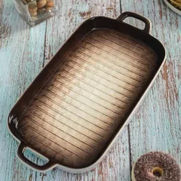 White Gold White & Brown Porcelain Rectangle Serving Platter With Handle-picture-17