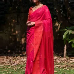 Suta Pink Cotton Woven Saree Without Blouse image 3