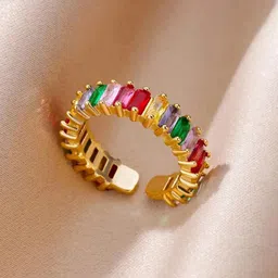 Designs & You Women Gold-Plated Cubic Zirconia Studded Adjustable Finger Ring image 5