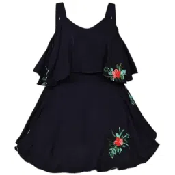 Wish Karo Girls Navy Blue Embroidered Frock-image-12