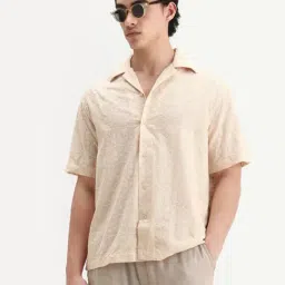 Rare Rabbit Beige Cotton Boxy Fit Self Design Shirt image 3