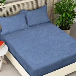 Myntra Elegant Homes Blue 300 TC Woolen Double King Bedsheet Set 2.50 m x 2.25 m-image-81