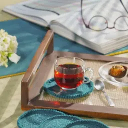 Maspar Dazzle Blue Cotton Printed Round Coaster - Set of 4 image 3