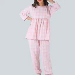 Pretty Loving Thing Pink Cotton Blend Checkered Top & Pyjama Set-image-56
