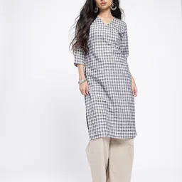 Anouk Rustic V-Neck Checked Straight Kurta image 2