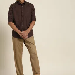 ether Men Brown Solid Pure Cotton Casual Shirt-image-87
