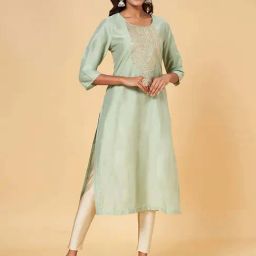 Rangmanch by Pantaloons Green Embroidered Straight Kurta-picture-36