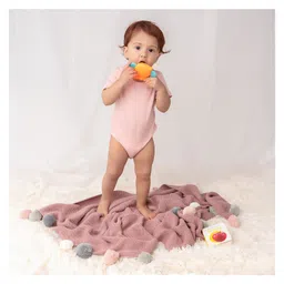 Haus & kinder 100% Cotton AC Blanket Pom Pom-Musk Rose-picture-20