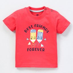 Zero Sinker Knit Half Sleeves T-Shirt Best Friends Print - Red-picture-10