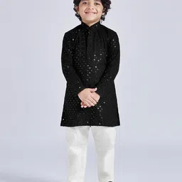 Vastramay Rayon Full Sleeves Sequin Embroidered Kurta And Pyjama Set - Black-picture-18