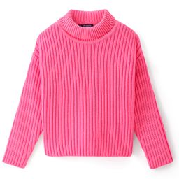 Pine Kids Knitted Full Sleeves Turtle Neck Solid Colour Pullover Sweater - Pink-picture-5