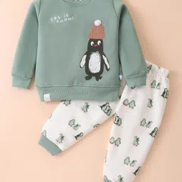 Mini Taurus Cotton Knit Full Sleeves Night Suit With Penguins Print - Green-picture-13