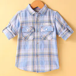 JASH KIDS Cotton Woven Full Sleeves Checkered Shirt - Light Blue-picture-25