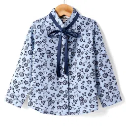 Hugsntugs Cotton Full Sleeves Floral Printed Bow Applique Detailed Top - Blue-picture-13
