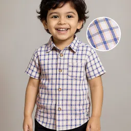 Babyhug Cotton Woven Half Sleeves Checkered Shirt - Blue-picture-23