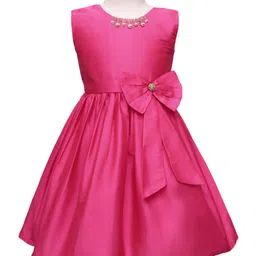 Kookie Kids Woven Sleeveless Solid Fit & Flare Party Wear Dress With Bow Applique - Dark Pink-image-45