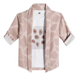 Charchit Cotton Blend Woven Full Sleeves Abstract Printed Shirt With Inner Tee - Peach-picture-14