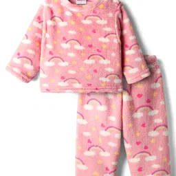 Babyhug Cotton Knit Full Sleeves Winter Wear Co-ords Night Suit With Heart Print - Pink-image-56