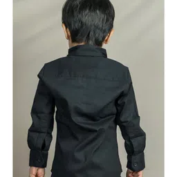 Polka Tots  Full Sleeves Solid Shirt With Bow Tie Up  - Black image 3