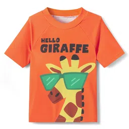 KIDLINGSS Half Sleeves Giraffe Printed Tee & Swimming Trunks With Cap - Orange image 3