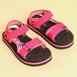 Pine Kids Velcro Closure Sandals with Leaves Print - Pink image 2