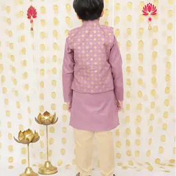 BownBee Woven Full Sleeves Solid Dhoti Kurta With Geometric Printed Jacket Set - Purple image 3