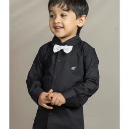 Polka Tots  Full Sleeves Solid Shirt With Bow Tie Up  - Black image 4