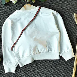 Little Surprise Box Cotton Full Sleeves Pineapple Embroidered Sweatshirt & Checked Skirt Set - White image 4